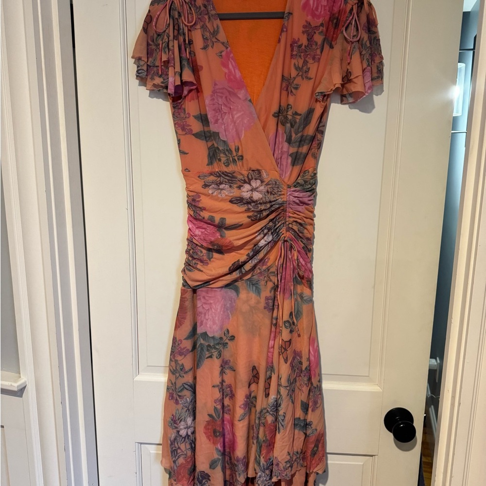 Maeve Pink and Orange Floral Midi Dress
